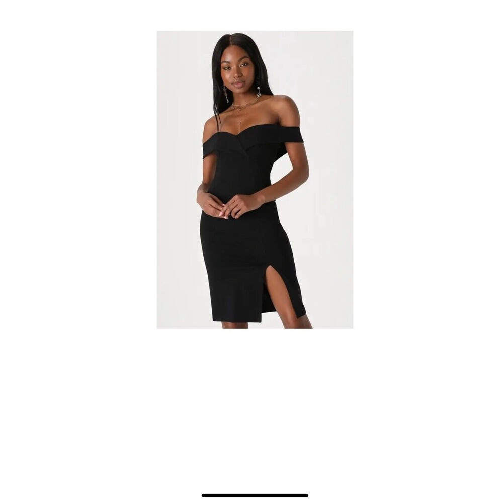 LULU'S Women's Classic Glam Dress XL Black Off-the-Shoulder Bodycon Cocktail